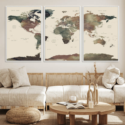 Push Pin World Map Canvas Print – Framed Wall Art for Couples to Track Their Travels – Anniversary Gift or Home Adventure Decor