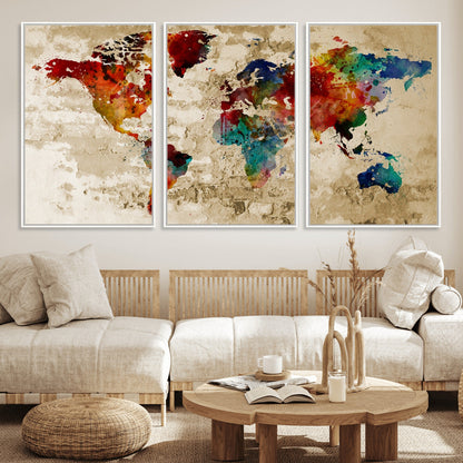 Push Pin World Map Canvas Print – Framed Wall Art for Couples to Track Their Travels – Anniversary Gift or Home Adventure Decor