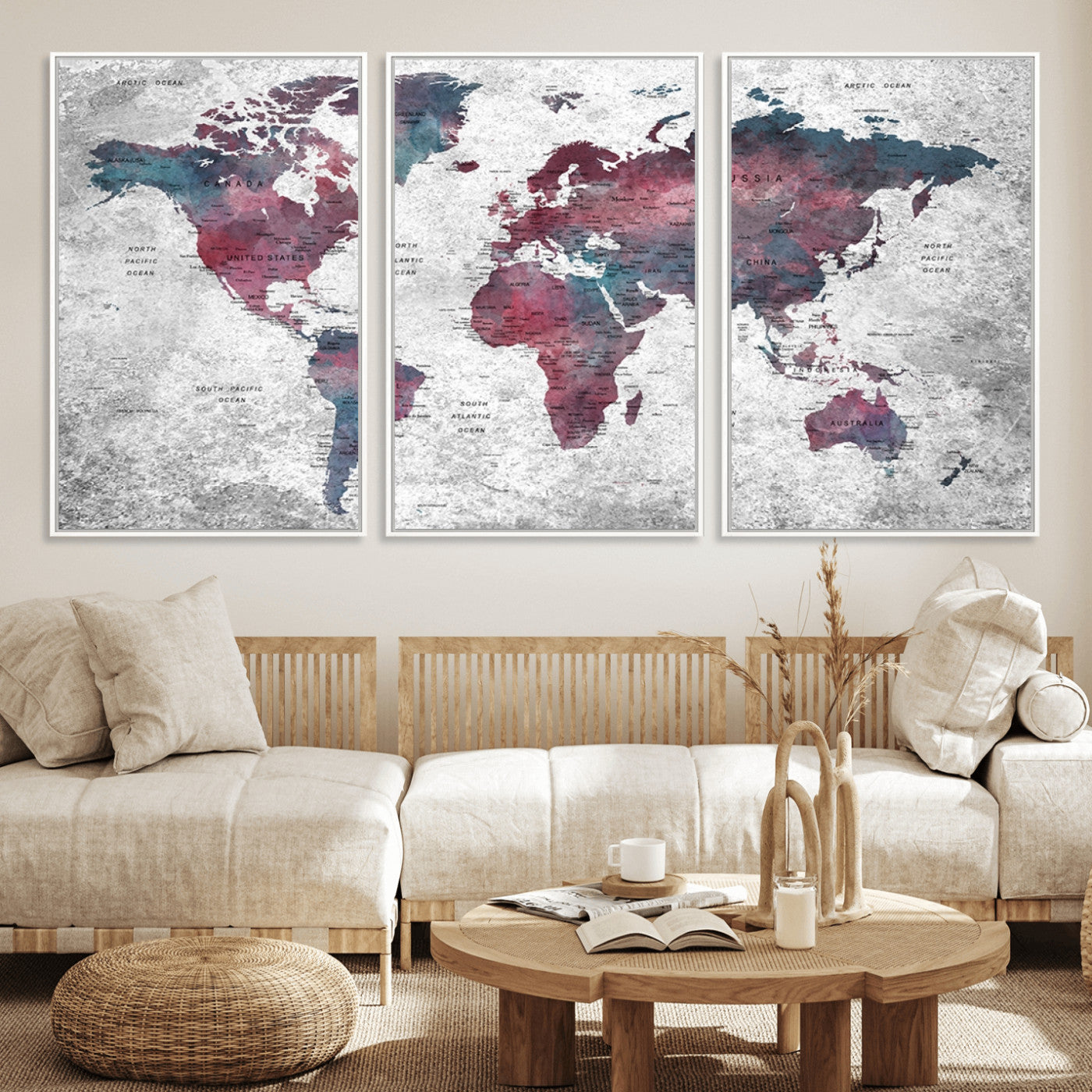 Push Pin World Map Canvas Print – Framed Wall Art for Couples to Track Their Travels – Anniversary Gift or Home Adventure Decor