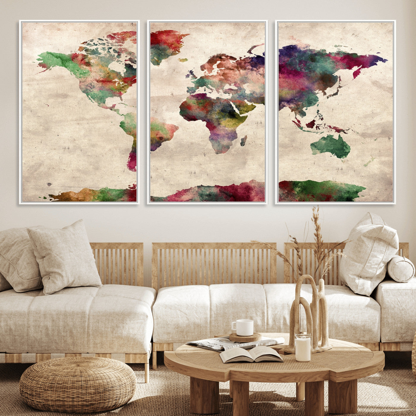 Push Pin World Map Canvas Print – Framed Wall Art for Couples to Track Their Travels – Anniversary Gift or Home Adventure Decor