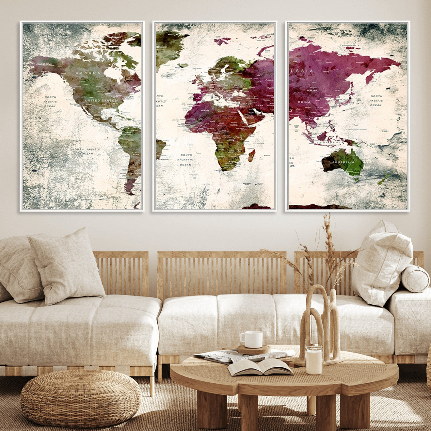Push Pin World Map Canvas Print – Framed Wall Art for Couples to Track Their Travels – Anniversary Gift or Home Adventure Decor