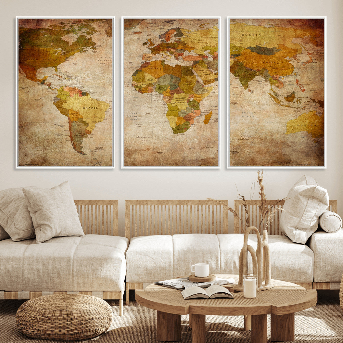 Push Pin World Map Canvas Print – Framed Wall Art for Couples to Track Their Travels – Anniversary Gift or Home Adventure Decor