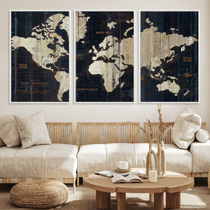 Push Pin World Map Canvas Print – Framed Wall Art for Couples to Track Their Travels – Anniversary Gift or Home Adventure Decor