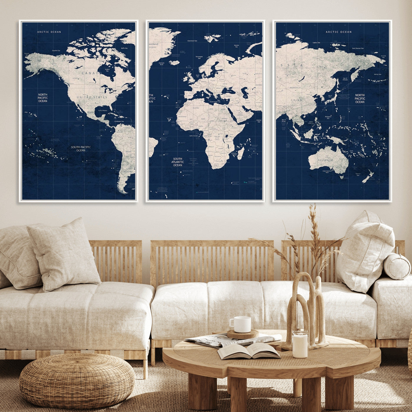 Push Pin World Map Canvas Print – Framed Wall Art for Couples to Track Their Travels – Anniversary Gift or Home Adventure Decor