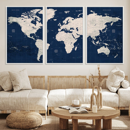 Push Pin World Map Canvas Print – Framed Wall Art for Couples to Track Their Travels – Anniversary Gift or Home Adventure Decor