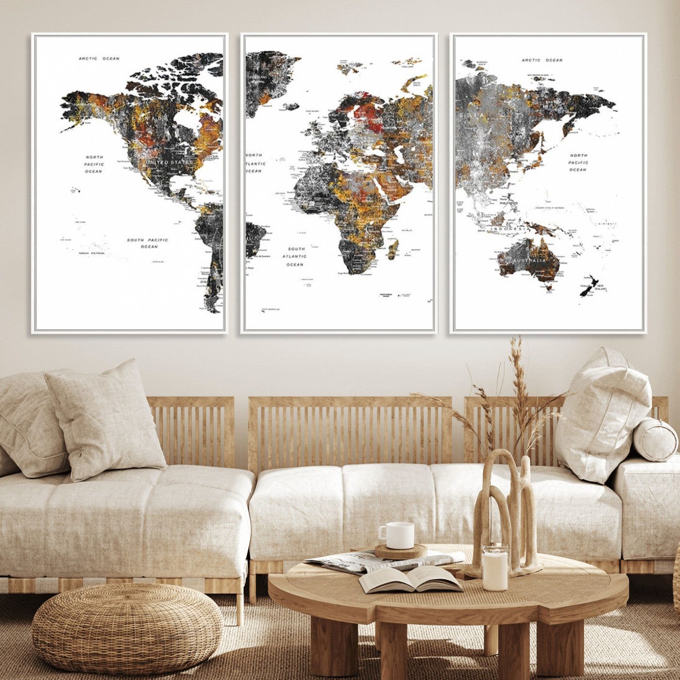Push Pin World Map Canvas Print – Framed Wall Art for Couples to Track Their Travels – Anniversary Gift or Home Adventure Decor