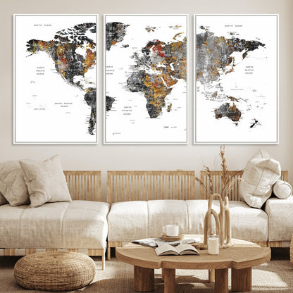 Push Pin World Map Canvas Print – Framed Wall Art for Couples to Track Their Travels – Anniversary Gift or Home Adventure Decor