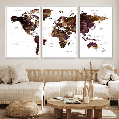 Push Pin World Map Canvas Print – Framed Wall Art for Couples to Track Their Travels – Anniversary Gift or Home Adventure Decor