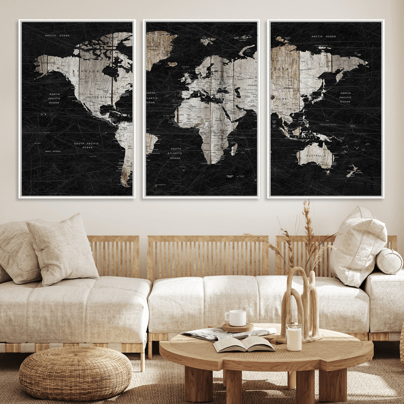 Push Pin World Map Canvas Print – Framed Wall Art for Couples to Track Their Travels – Anniversary Gift or Home Adventure Decor