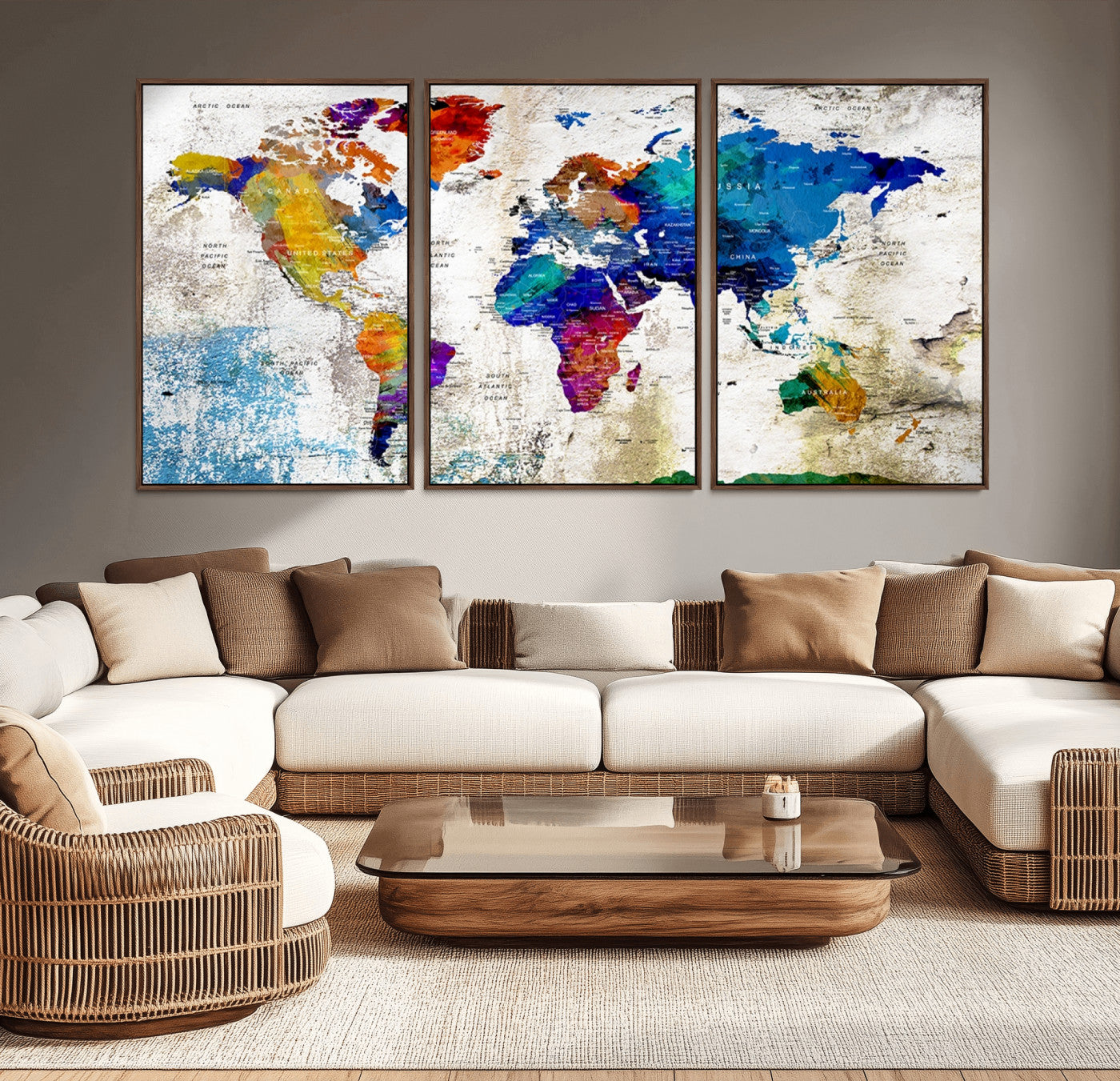 Push Pin World Map Canvas Print – Framed Wall Art for Couples to Track Their Travels – Anniversary Gift or Home Adventure Decor