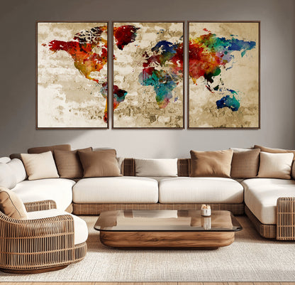Push Pin World Map Canvas Print – Framed Wall Art for Couples to Track Their Travels – Anniversary Gift or Home Adventure Decor