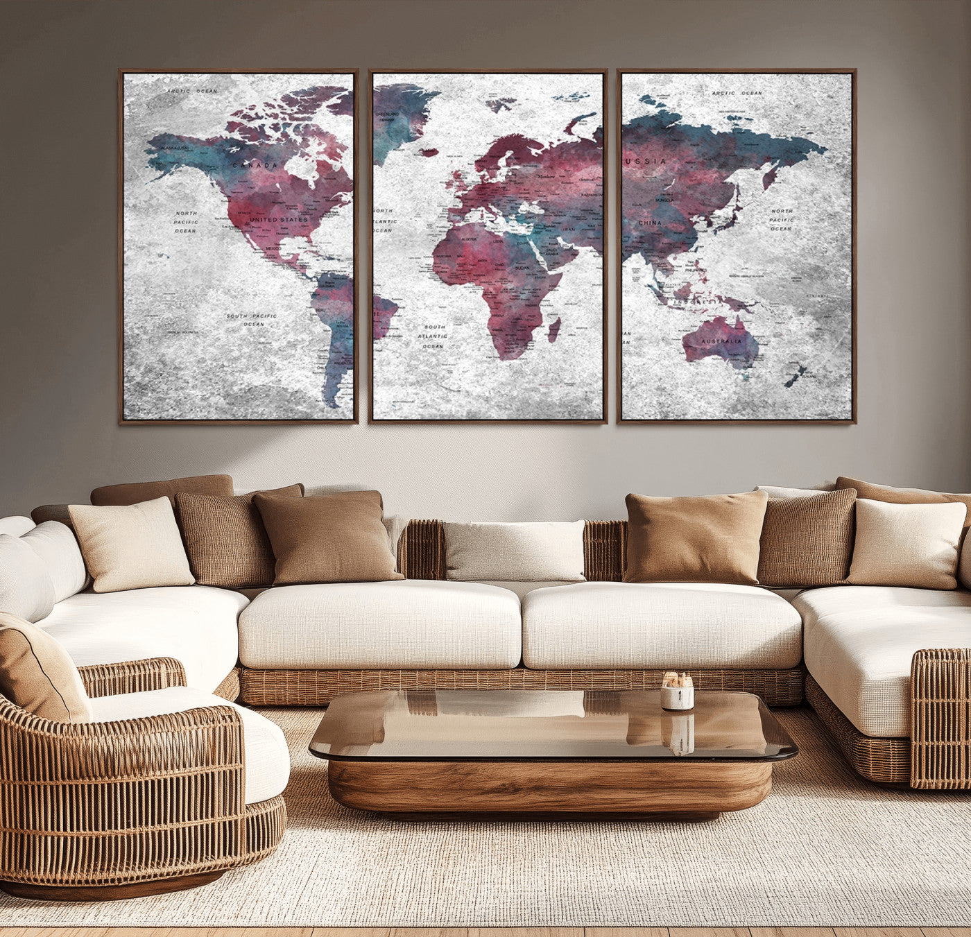Push Pin World Map Canvas Print – Framed Wall Art for Couples to Track Their Travels – Anniversary Gift or Home Adventure Decor