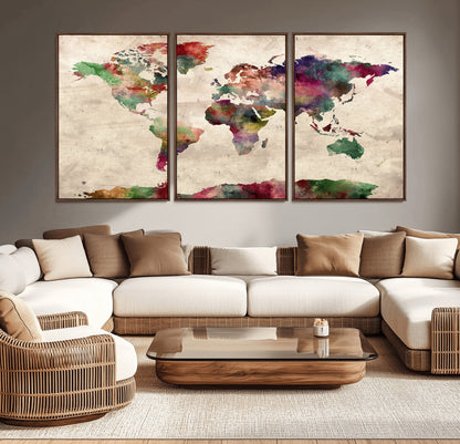 Push Pin World Map Canvas Print – Framed Wall Art for Couples to Track Their Travels – Anniversary Gift or Home Adventure Decor