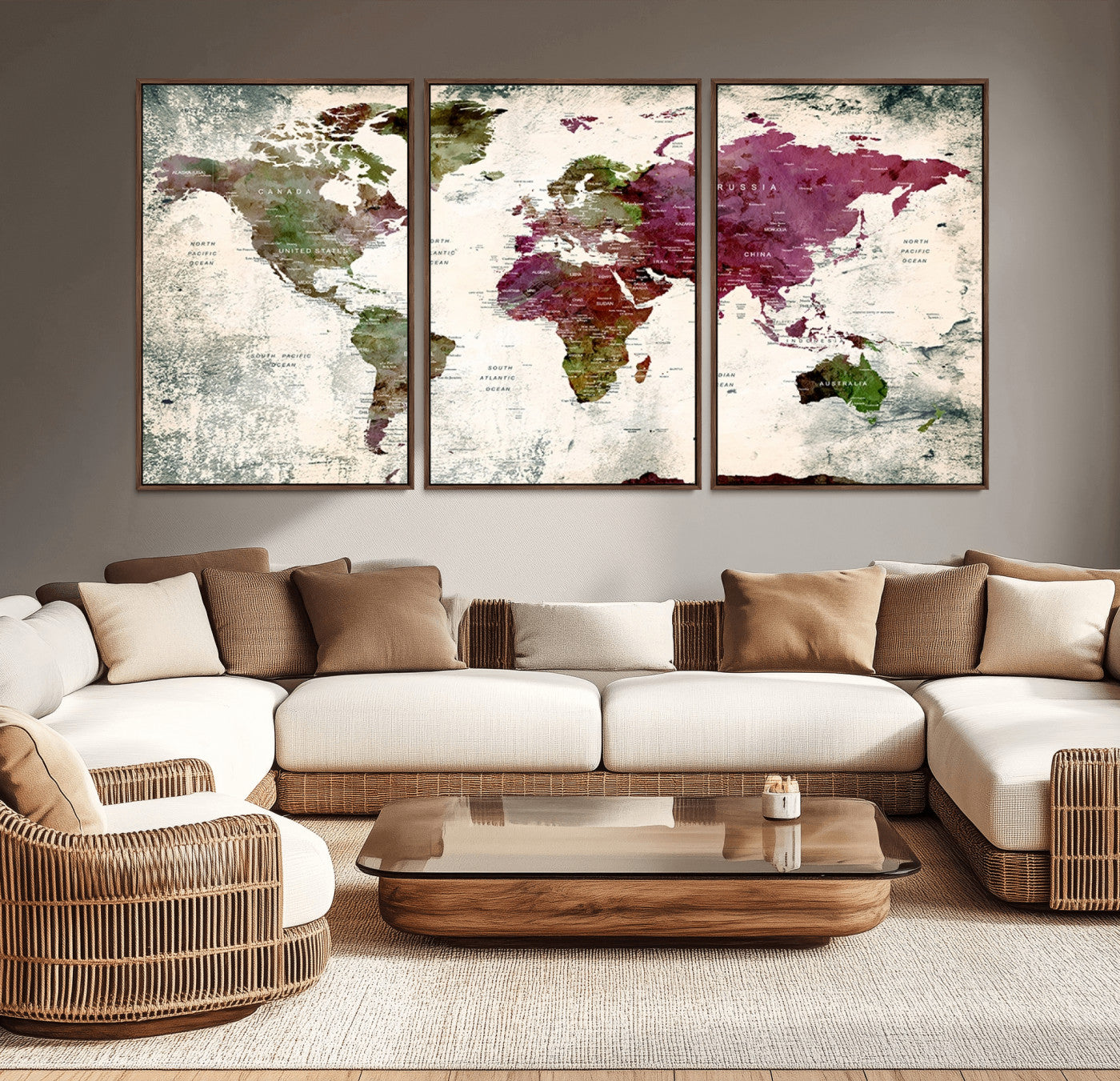 Push Pin World Map Canvas Print – Framed Wall Art for Couples to Track Their Travels – Anniversary Gift or Home Adventure Decor