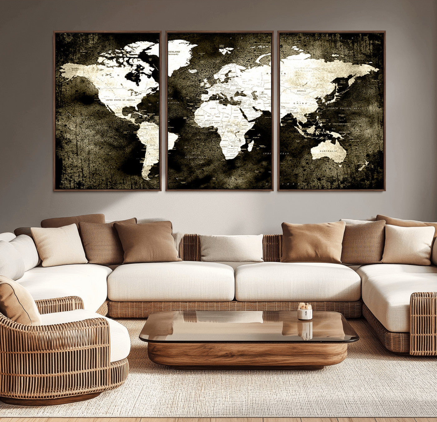 66737-MGV-CV-36X24-Push Pin World Map Canvas Print – Framed Wall Art for Couples to Track Their Travels – Anniversary Gift or Home Adventure Decor