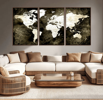 66737-MGV-CV-36X24-Push Pin World Map Canvas Print – Framed Wall Art for Couples to Track Their Travels – Anniversary Gift or Home Adventure Decor