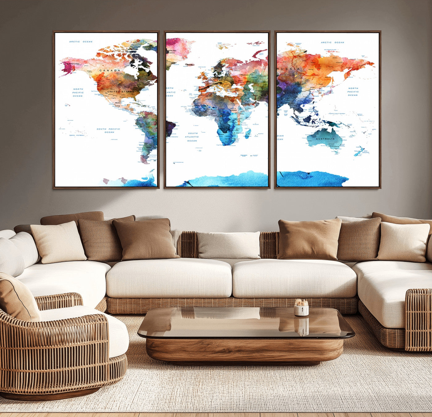 Push Pin World Map Canvas Print – Framed Wall Art for Couples to Track Their Travels – Anniversary Gift or Home Adventure Decor