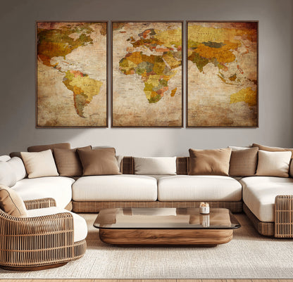 Push Pin World Map Canvas Print – Framed Wall Art for Couples to Track Their Travels – Anniversary Gift or Home Adventure Decor