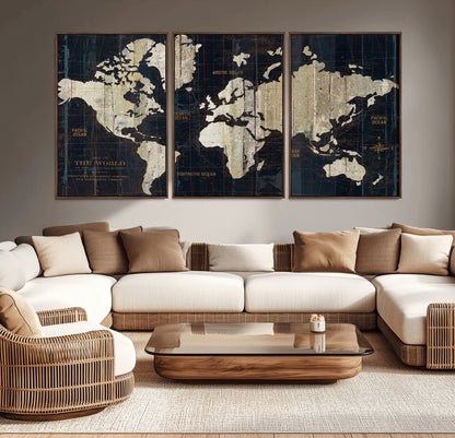 Push Pin World Map Canvas Print – Framed Wall Art for Couples to Track Their Travels – Anniversary Gift or Home Adventure Decor