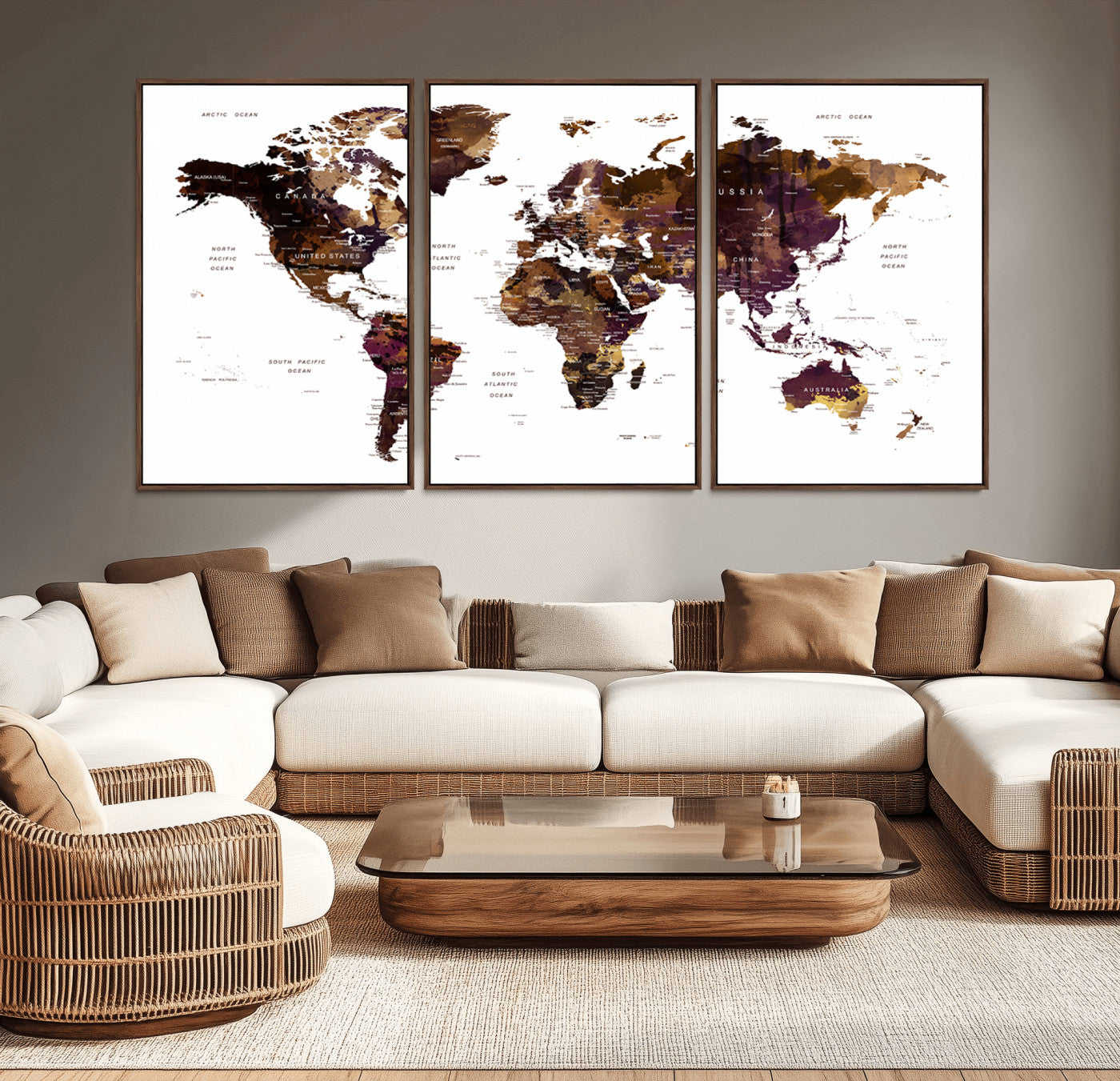 Push Pin World Map Canvas Print – Framed Wall Art for Couples to Track Their Travels – Anniversary Gift or Home Adventure Decor