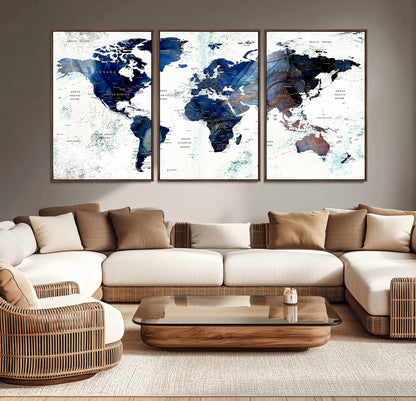 Push Pin World Map Canvas Print – Framed Wall Art for Couples to Track Their Travels – Anniversary Gift or Home Adventure Decor