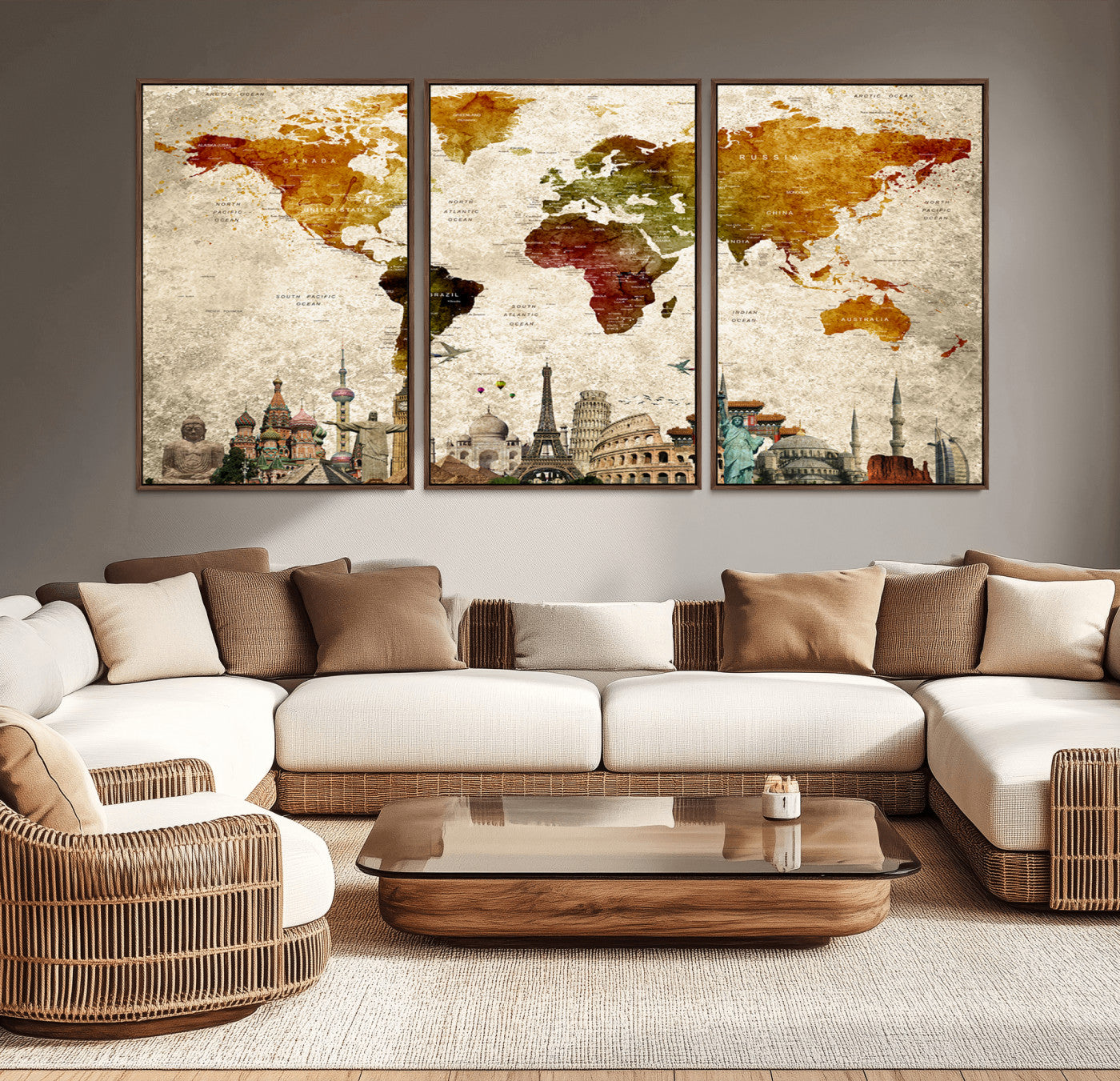 Push Pin World Map Canvas Print – Framed Wall Art for Couples to Track Their Travels – Anniversary Gift or Home Adventure Decor