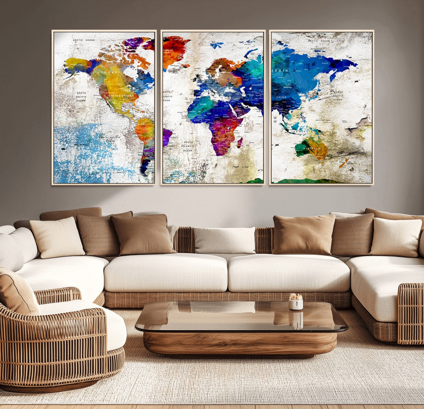 Push Pin World Map Canvas Print – Framed Wall Art for Couples to Track Their Travels – Anniversary Gift or Home Adventure Decor