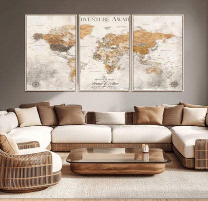 99422096-MGV-CV-30X20-Custom Push Pin World Map Wall Canvas Print – Personalized Travel Tracker with Pins – Framed Custom Quotie Canvas for Home Office Decor