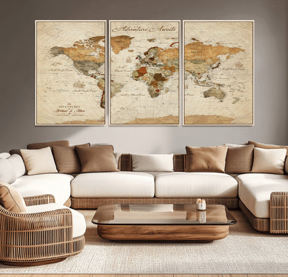 64295326-MGV-CV-30X20-Custom Push Pin World Map Wall Canvas Print – Personalized Travel Tracker with Pins – Framed Custom Quotie Canvas for Home Office Decor