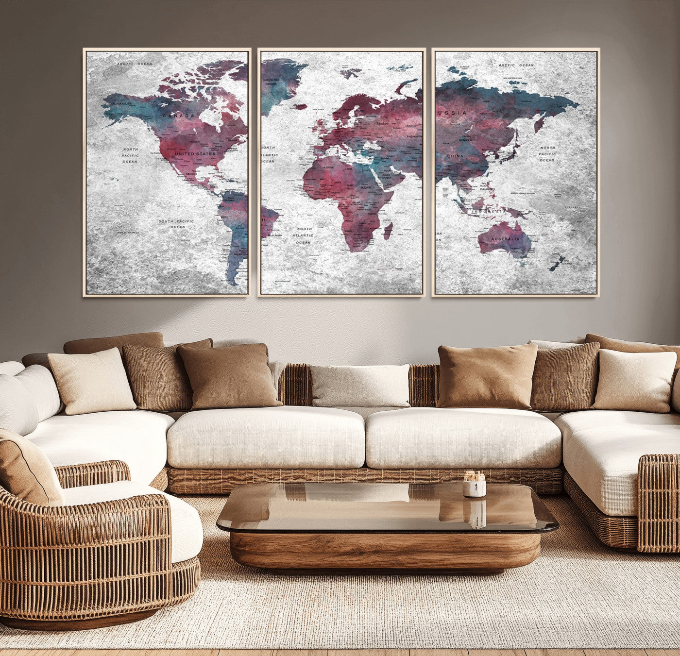 Push Pin World Map Canvas Print – Framed Wall Art for Couples to Track Their Travels – Anniversary Gift or Home Adventure Decor