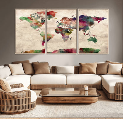 Push Pin World Map Canvas Print – Framed Wall Art for Couples to Track Their Travels – Anniversary Gift or Home Adventure Decor