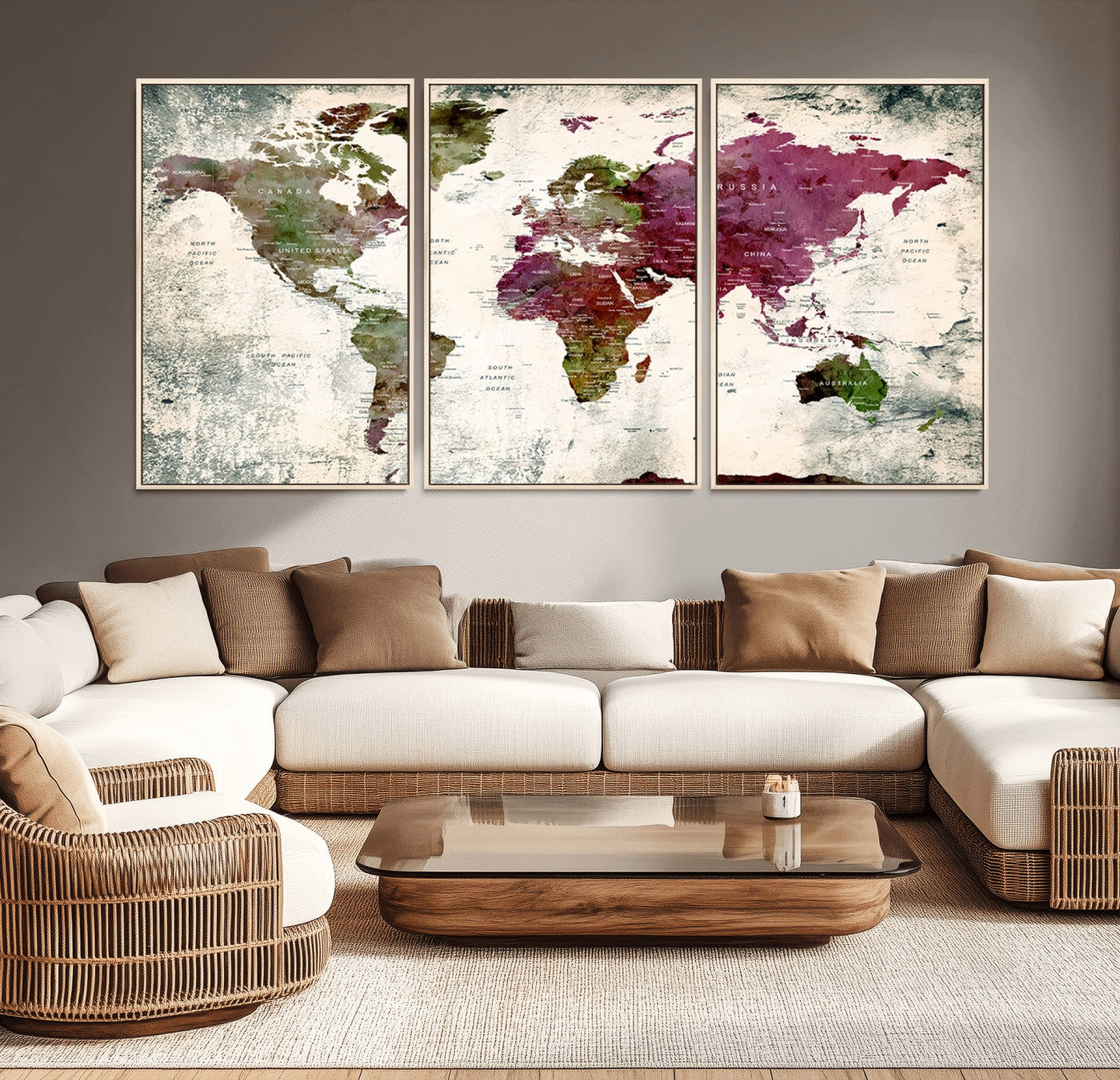 Push Pin World Map Canvas Print – Framed Wall Art for Couples to Track Their Travels – Anniversary Gift or Home Adventure Decor