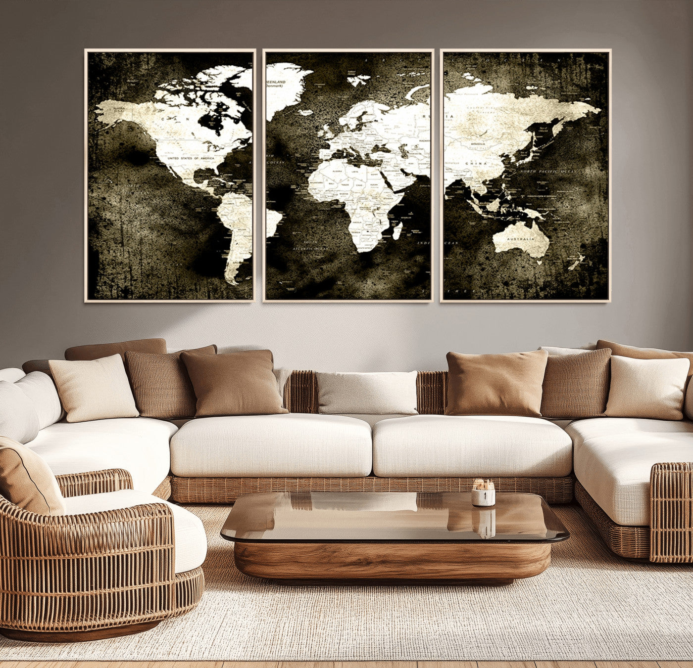 66737-MGV-FC-60X30-3P_Natural-Push Pin World Map Canvas Print – Framed Wall Art for Couples to Track Their Travels – Anniversary Gift or Home Adventure Decor