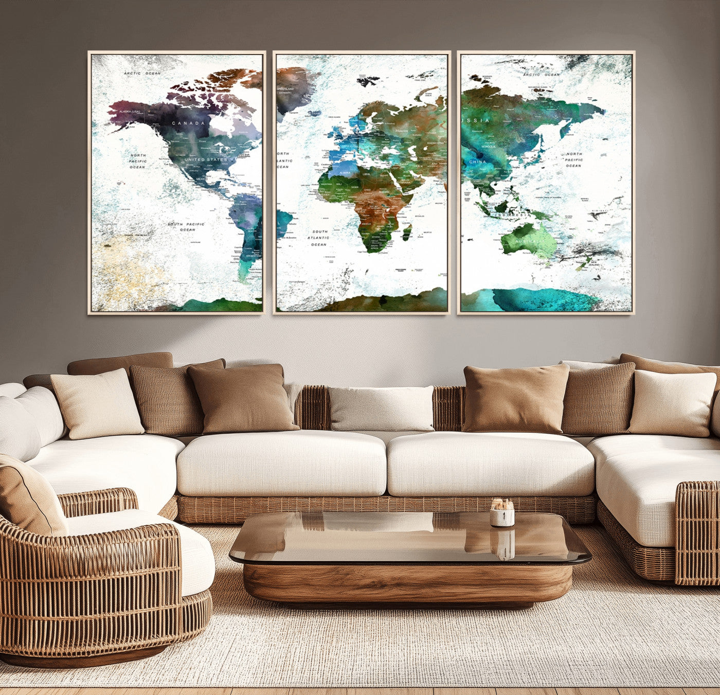 Push Pin World Map Canvas Print – Framed Wall Art for Couples to Track Their Travels – Anniversary Gift or Home Adventure Decor