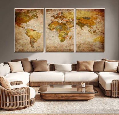 Push Pin World Map Canvas Print – Framed Wall Art for Couples to Track Their Travels – Anniversary Gift or Home Adventure Decor