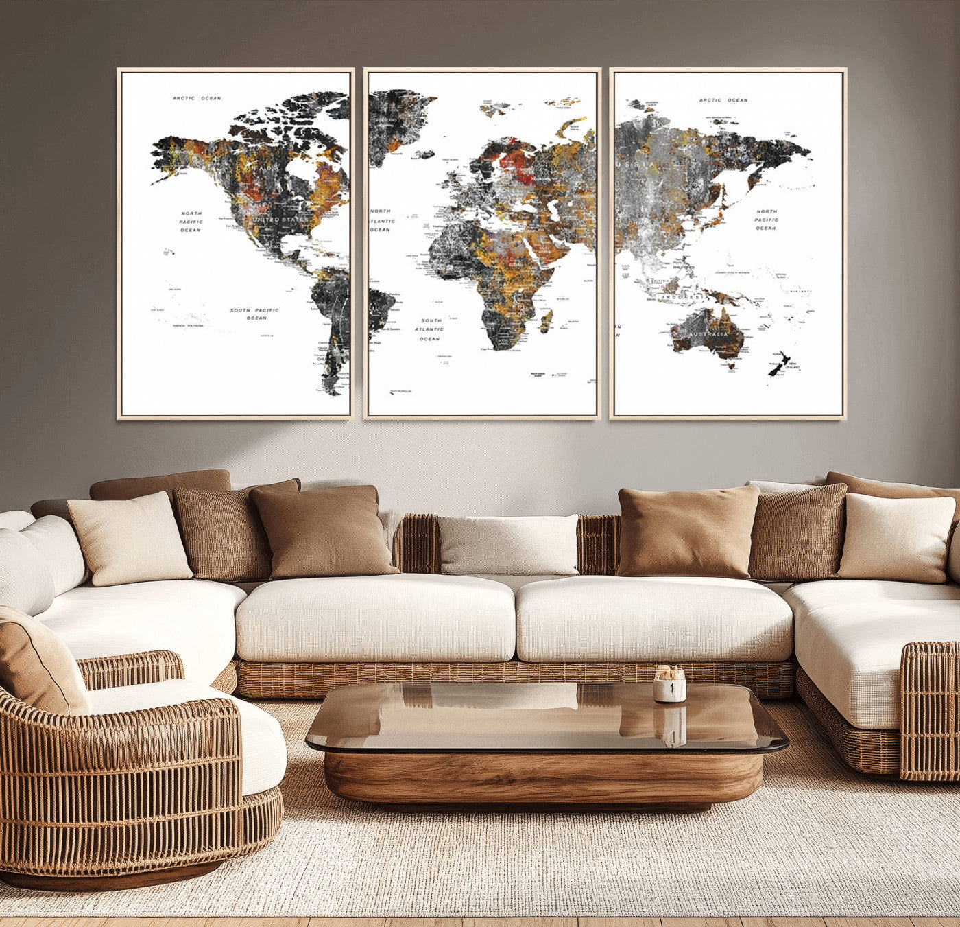 Push Pin World Map Canvas Print – Framed Wall Art for Couples to Track Their Travels – Anniversary Gift or Home Adventure Decor