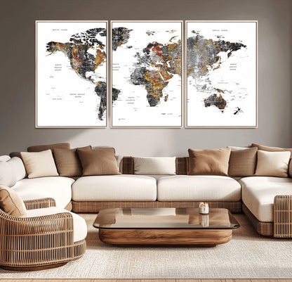 Push Pin World Map Canvas Print – Framed Wall Art for Couples to Track Their Travels – Anniversary Gift or Home Adventure Decor