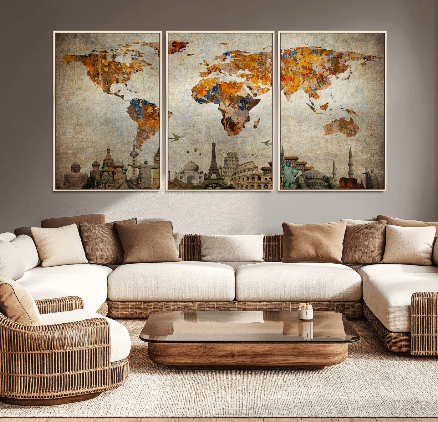 Push Pin World Map Canvas Print – Framed Wall Art for Couples to Track Their Travels – Anniversary Gift or Home Adventure Decor