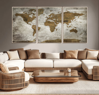 Push Pin World Map Canvas Print – Framed Wall Art for Couples to Track Their Travels – Anniversary Gift or Home Adventure Decor
