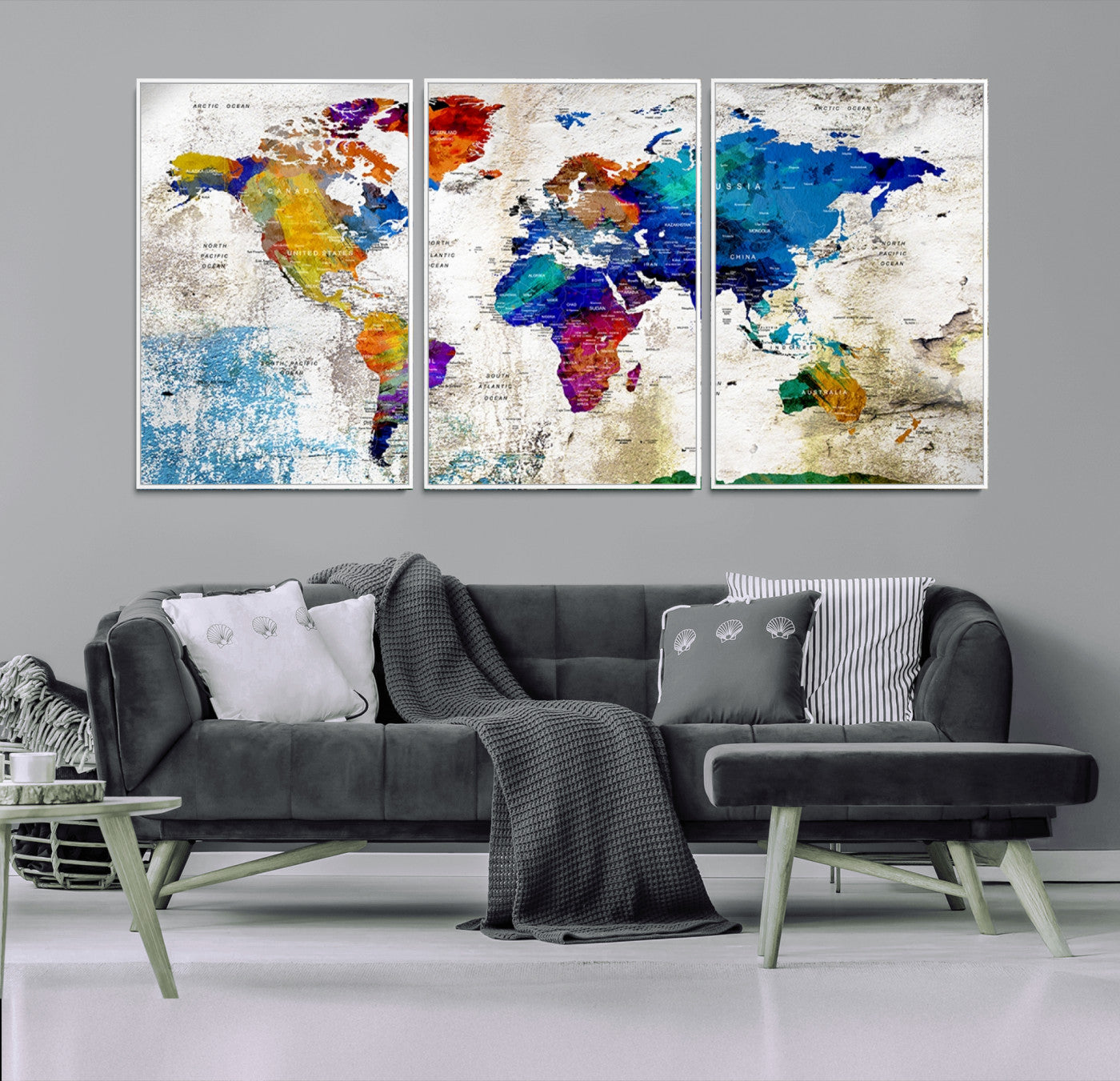 Push Pin World Map Canvas Print – Framed Wall Art for Couples to Track Their Travels – Anniversary Gift or Home Adventure Decor