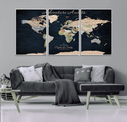 43186793-MGV-FC-60X30-3P_White-Personalized World Map Print, Customizable Push Pin Framed World Map Print on Canvas - Custom Quote on Map Print