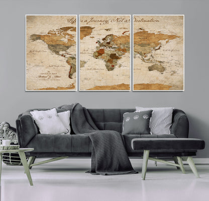 79036691-MGV-FC-60X30-3P_White-Custom Push Pin World Map Wall Canvas Print – Personalized Travel Tracker with Pins – Framed Custom Quotie Canvas for Home Office Decor