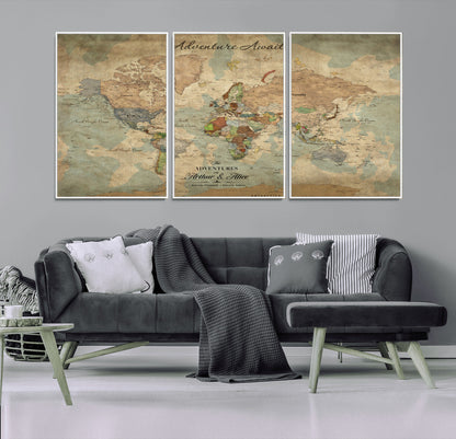 60798273-MGV-FC-60X30-3P_White-Custom Push Pin World Map Wall Canvas Print – Personalized Travel Tracker with Pins – Framed Custom Quotie Canvas for Home Office Decor