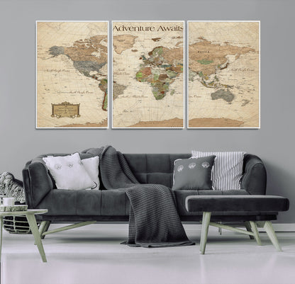 33020399-MGV-FC-60X30-3P_White-Custom Push Pin World Map Wall Canvas Print – Personalized Travel Tracker with Pins – Framed Custom Quotie Canvas for Home Office Decor