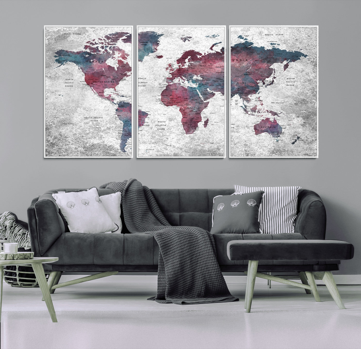 Push Pin World Map Canvas Print – Framed Wall Art for Couples to Track Their Travels – Anniversary Gift or Home Adventure Decor