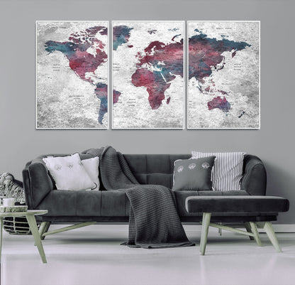 Push Pin World Map Canvas Print – Framed Wall Art for Couples to Track Their Travels – Anniversary Gift or Home Adventure Decor