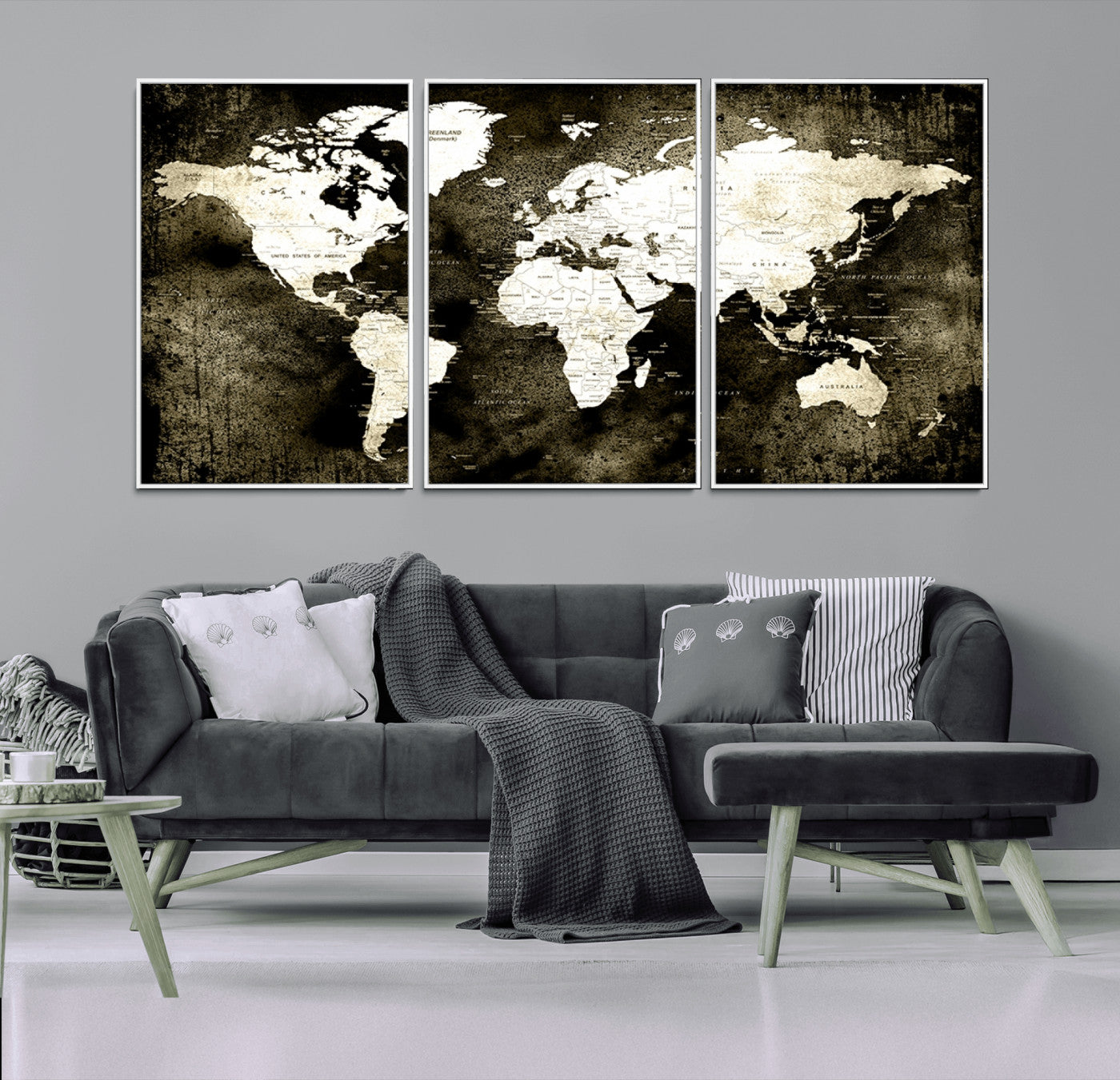 66737-MGV-FC-60X30-3P_White-Push Pin World Map Canvas Print – Framed Wall Art for Couples to Track Their Travels – Anniversary Gift or Home Adventure Decor