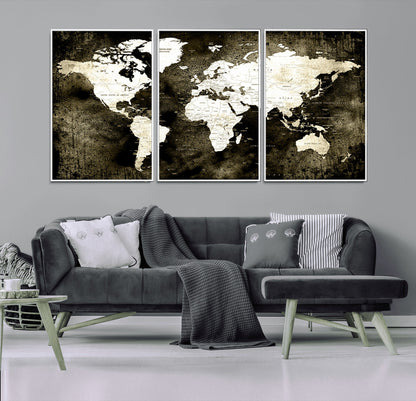 66737-MGV-FC-60X30-3P_White-Push Pin World Map Canvas Print – Framed Wall Art for Couples to Track Their Travels – Anniversary Gift or Home Adventure Decor