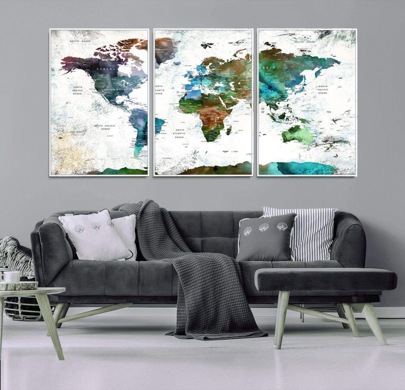 Push Pin World Map Canvas Print – Framed Wall Art for Couples to Track Their Travels – Anniversary Gift or Home Adventure Decor