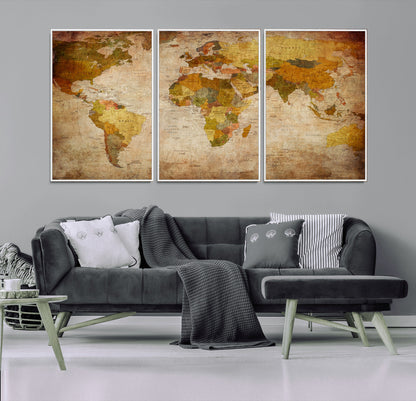 Push Pin World Map Canvas Print – Framed Wall Art for Couples to Track Their Travels – Anniversary Gift or Home Adventure Decor
